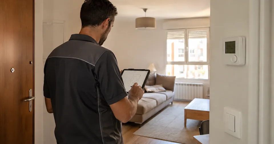 Asesoramiento de climatización para el hogar Profesional valorando una instalación de calefacción en una vivienda